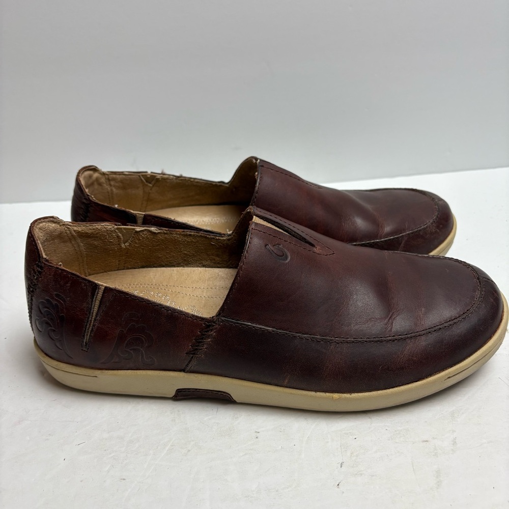 Olukai Kama’aina Men’s Slip on Loafers Brown Leather Tooled Size 9 - Picture 5 of 11
